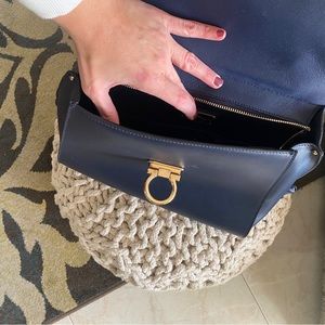 Ferragamo Leather Satchel bag with strap in Navy blue